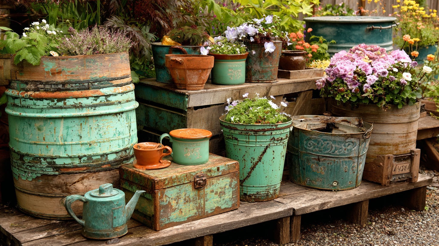 25+ Charming Antique Container Garden Ideas to Transform Your Outdoor Space 4 Creating Garden Magic with Vintage Kitchen Items