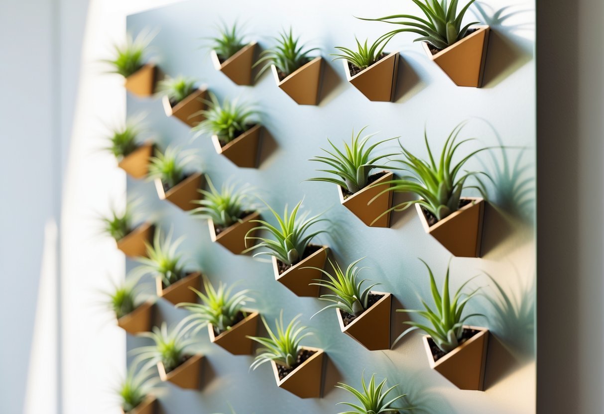 20+ Air Plants Display Ideas to Elevate Your US Home Décor 19 A wall display of 17 magnetic air plant holders with green air plants attached to a metal surface.