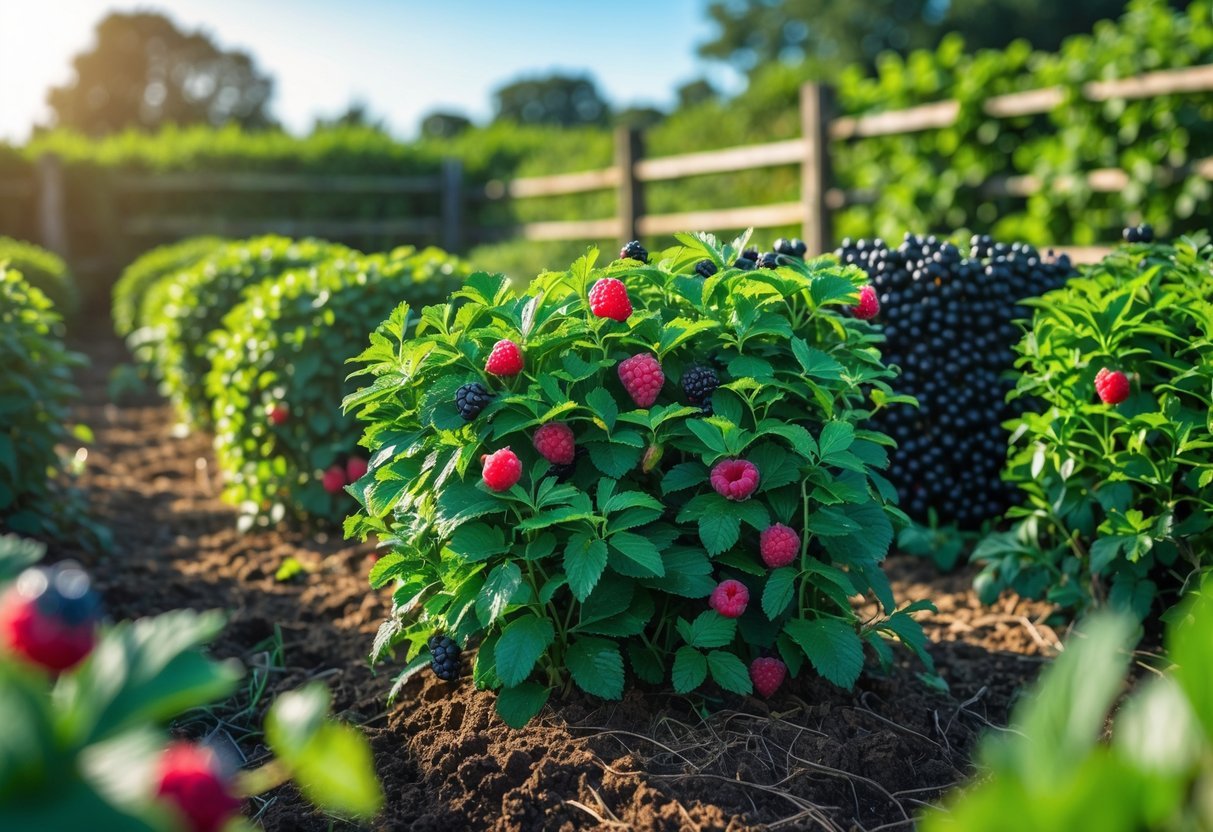 17+ Small Fruit Garden Ideas: Easy and Effective Tips for US Home Gardeners 11 A small fruit garden with neatly trimmed berry bushes full of ripe berries under natural sunlight.