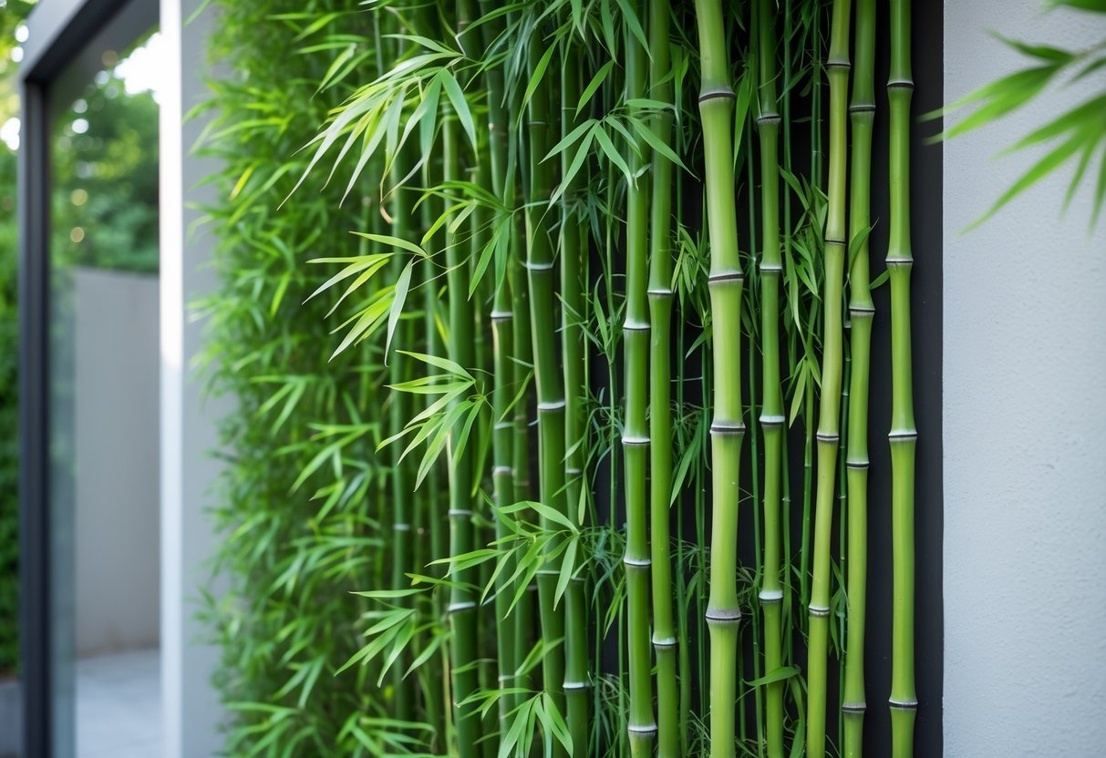 29+ Vertical Gardening Ideas: Expert Tips to Maximize Small Spaces in the US 10 A vertical garden with dense green bamboo plants growing on an outdoor wall.