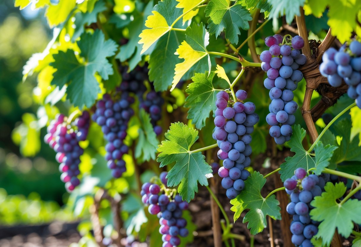20+ Companion Flower Planting Ideas: Proven Combinations for Thriving US Gardens 19 A garden scene with grapevines bearing ripe grapes growing alongside flowering hyssop plants.