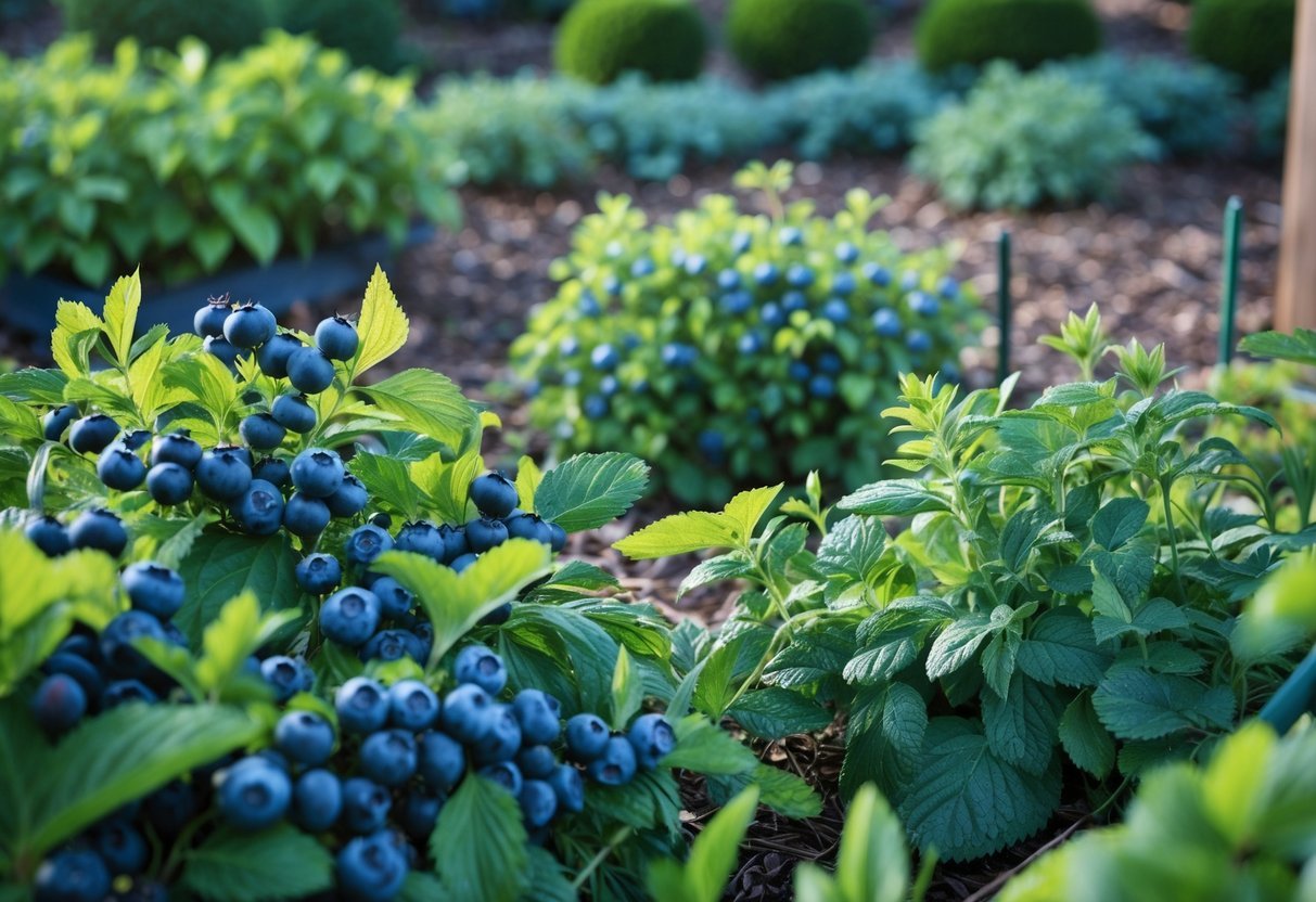 28+ Cold Climate Garden Ideas: Proven Tips for Thriving Gardens in Harsh US Winters 13 Outdoor garden with healthy berry bushes bearing ripe berries in a cool climate setting.