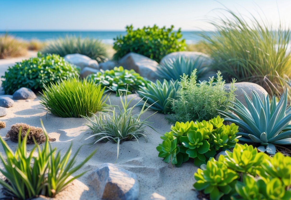 29+ Garden Ideas for Windy Areas: Expert Tips to Protect and Beautify Your US Yard 6 A coastal garden with hardy plants and grasses gently bending in the wind near the ocean.