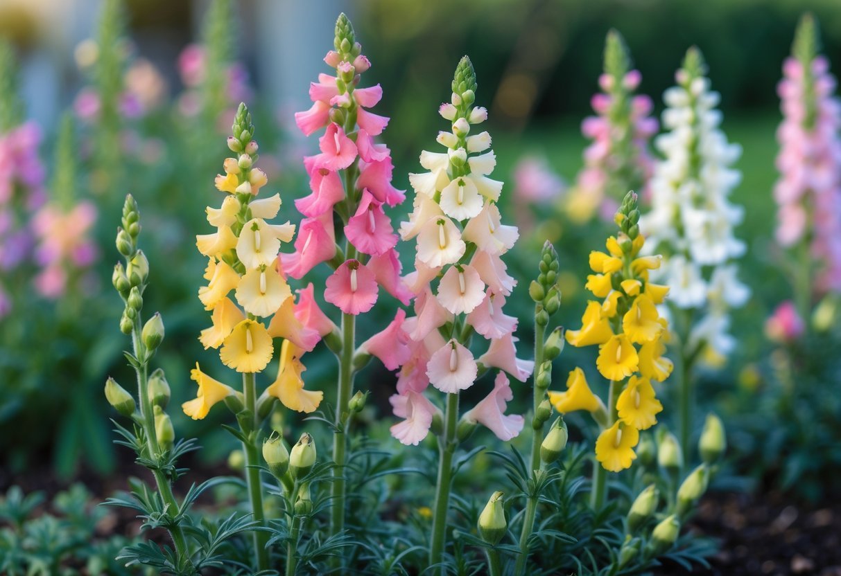 21+ Annual Flowers That Reseed: Easy Varieties for Effortless US Gardens 13 Close-up of colorful snapdragon flowers blooming in a garden with green leaves and blurred background.