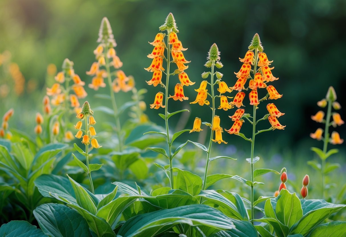 21+ Annual Flowers That Reseed: Easy Varieties for Effortless US Gardens 21 Close-up of vibrant orange and yellow jewelweed flowers with green leaves in a natural outdoor setting.