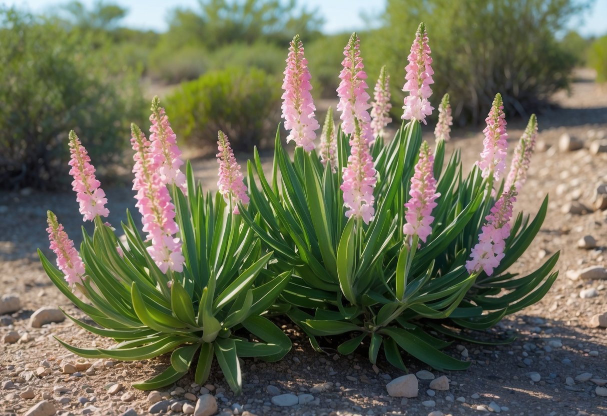 18+ Drought Resistant Plants: Proven Varieties Perfect for US Gardens and Landscapes 12 Oleander plants with green leaves and pink and white flowers growing in dry, rocky soil under bright sunlight.