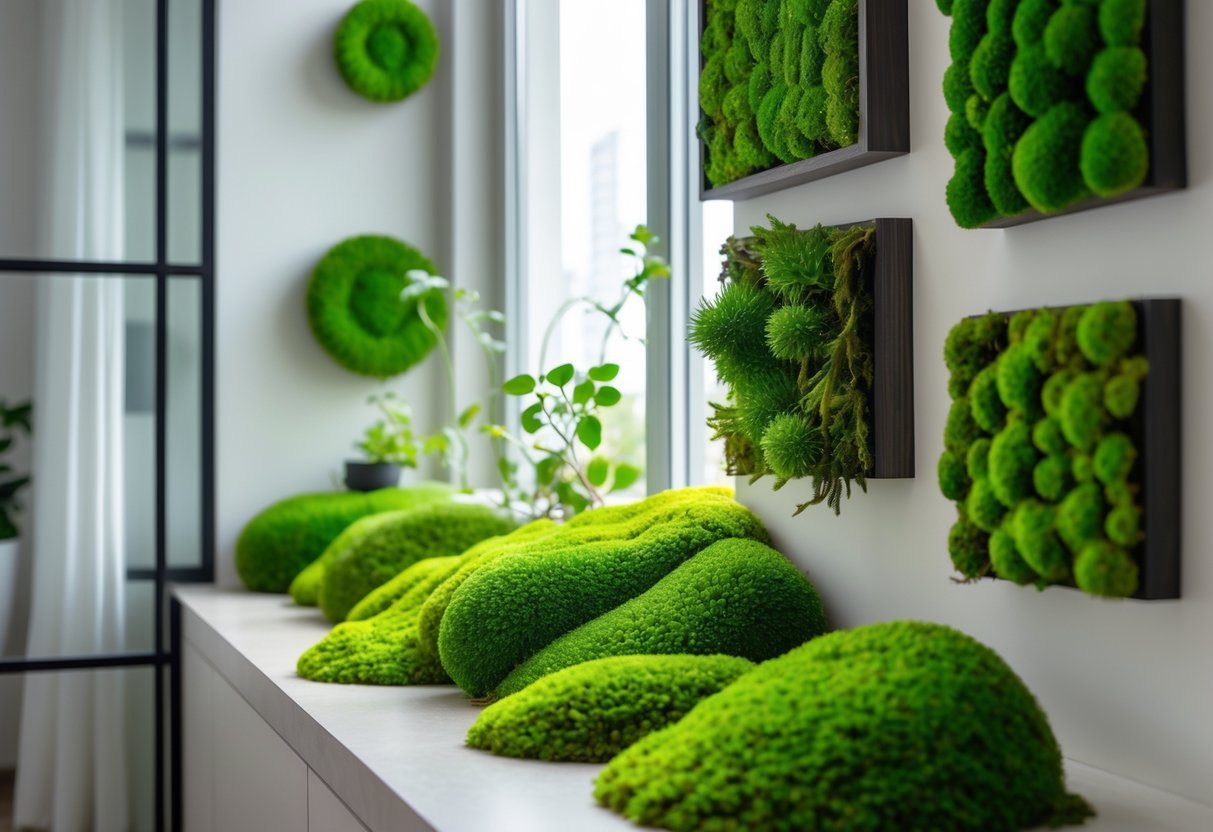18+ Garden Ideas for Apartment Windowsills: Easy and Space-Saving Projects for Urban Dwellers 21 Apartment windowsill decorated with green moss walls and moss frames creating a natural indoor garden.