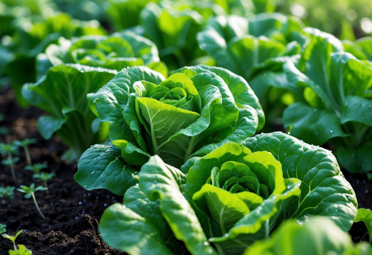 25+ Easy to Grow Vegetables: Varieties Perfect for Beginner Gardeners in the US 2 Fresh green lettuce plants growing in a garden bed with healthy leaves and dark soil.