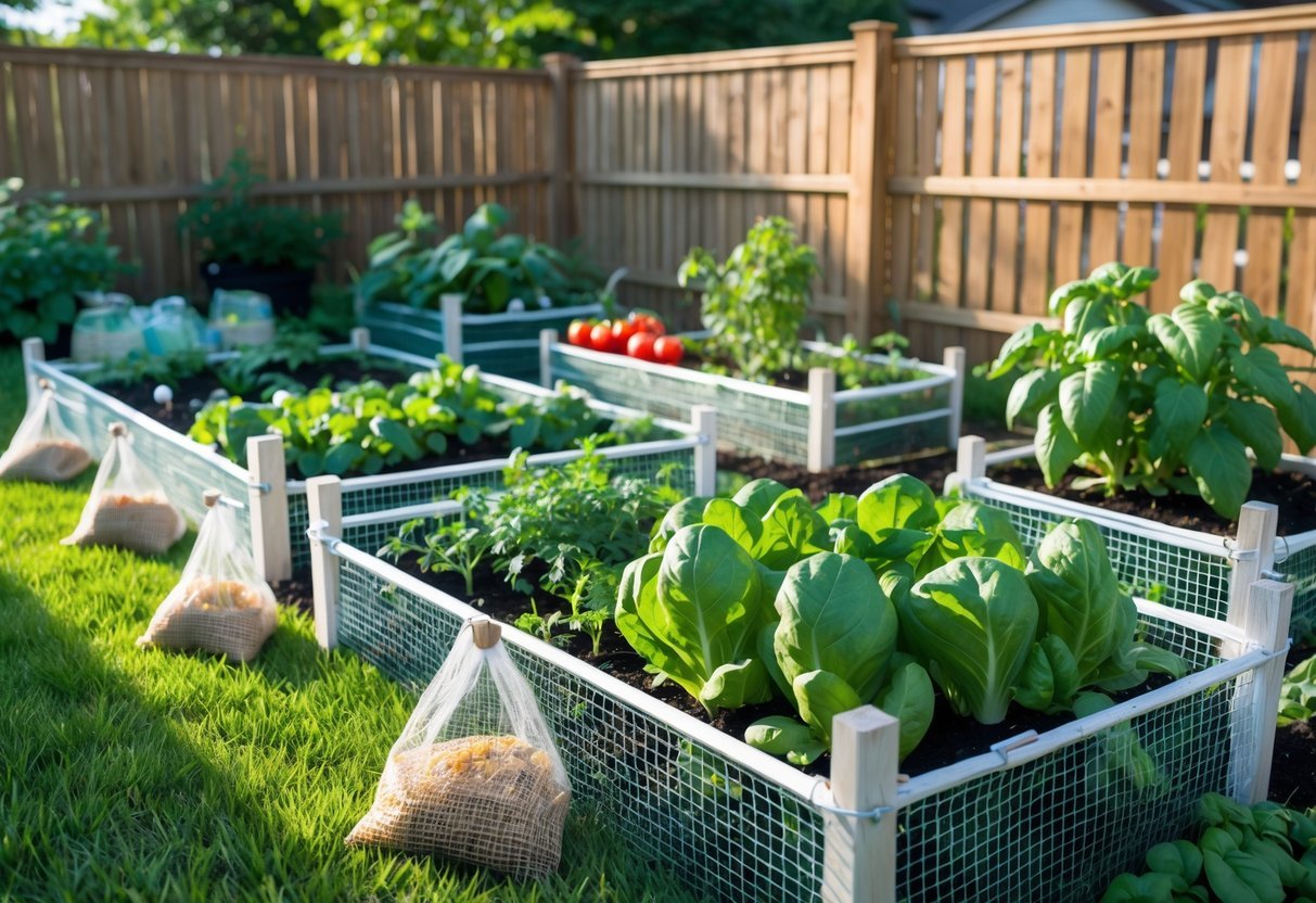 17+ Squirrel-Proof Garden Ideas: Effective Solutions Every US Gardener Needs to Know 2 A backyard garden with raised beds protected by mesh fencing and natural deterrents to keep squirrels away.