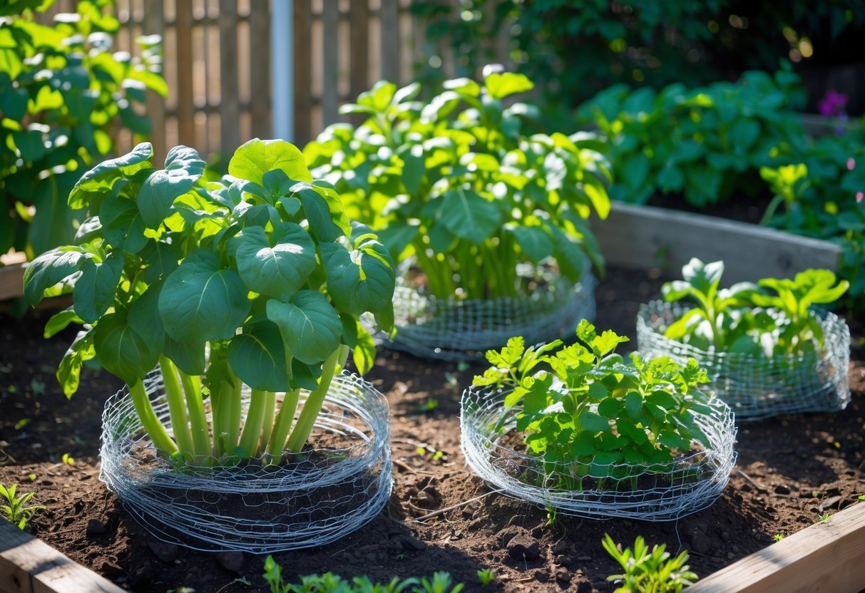 17+ Squirrel-Proof Garden Ideas: Effective Solutions Every US Gardener Needs to Know 10 A garden with green plants protected by chicken wire fencing to keep squirrels away.