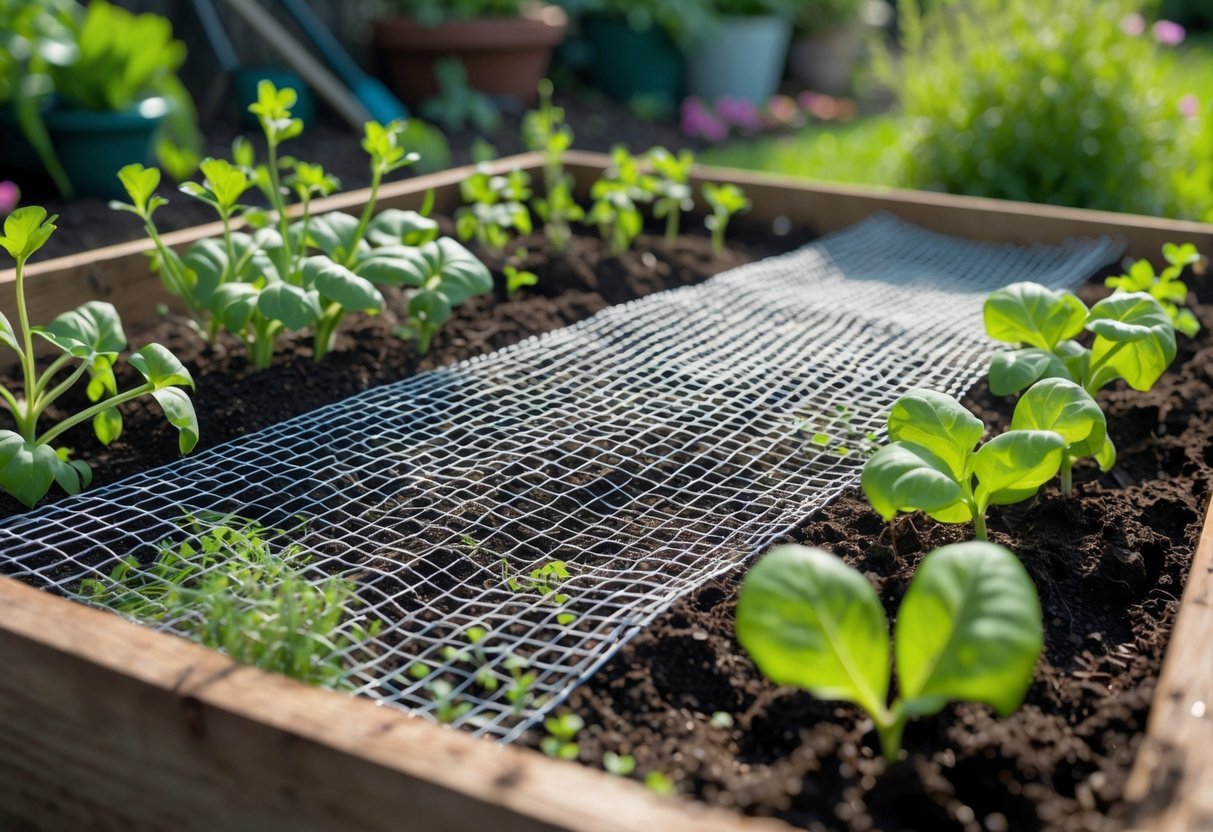 17+ Squirrel-Proof Garden Ideas: Effective Solutions Every US Gardener Needs to Know 14 Close-up of a raised garden bed with hardware cloth wire mesh under the soil and green plants growing above it.
