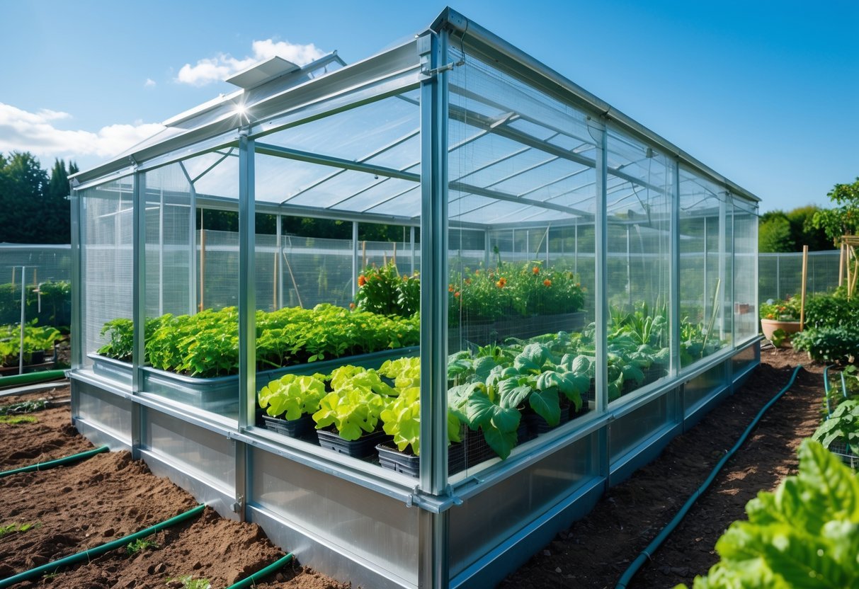 17+ Squirrel-Proof Garden Ideas: Effective Solutions Every US Gardener Needs to Know 17 A greenhouse enclosure surrounded by a wire mesh fence with healthy plants growing inside and garden soil outside.