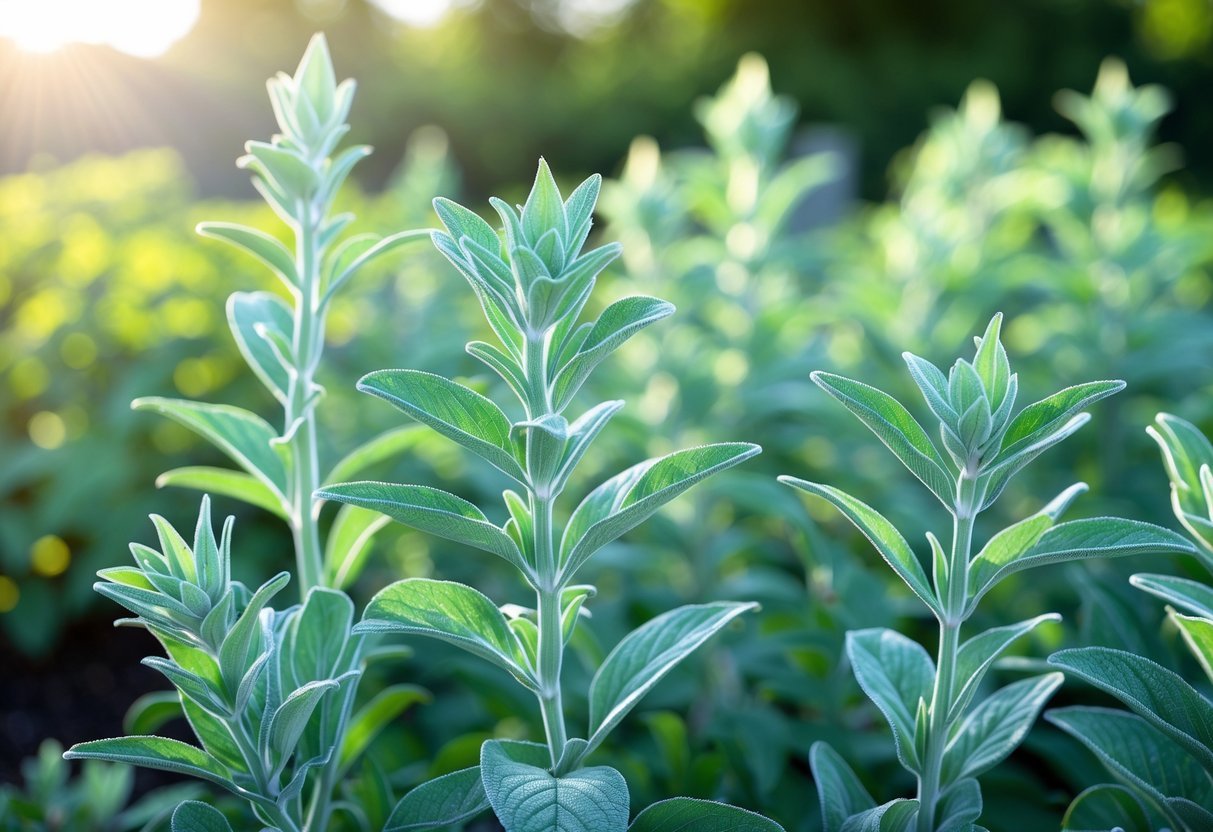 22+ Plants That Repel Mosquitoes: Effective Varieties for Your US Garden 12 Close-up of healthy green sage plants growing in a garden with sunlight.