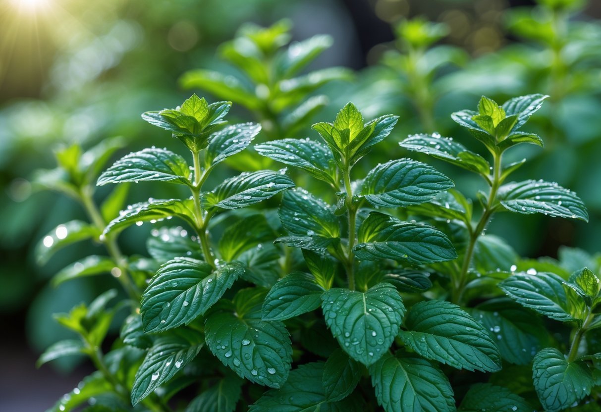 22+ Plants That Repel Mosquitoes: Effective Varieties for Your US Garden 15 Close-up of fresh green peppermint plants growing outdoors with dew on the leaves.