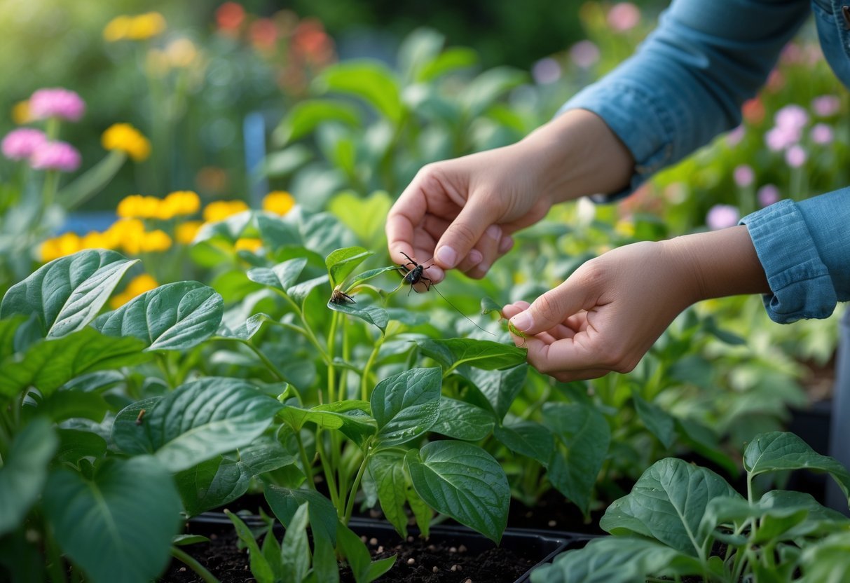 26+ Natural Pest Control Garden Ideas: Effective Methods Every US Gardener Should Try 11 Hands removing small pests from green garden plants in a natural outdoor setting.