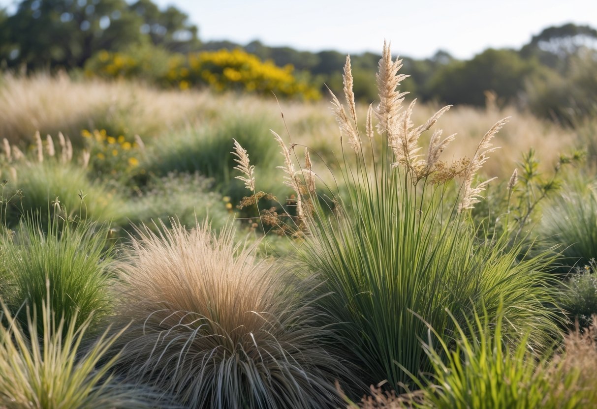 18+ Wild Grass Garden Ideas: Easy Ways for a Low-Maintenance, Stylish Yard 7 A mixed native grass bed with various types of wild grasses growing together in a natural outdoor garden setting.