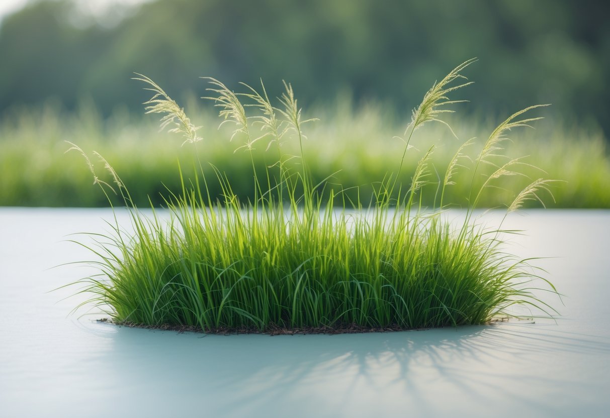 18+ Wild Grass Garden Ideas: Easy Ways for a Low-Maintenance, Stylish Yard 10 A small isolated patch of wild green grasses growing on a smooth surface with a blurred background.