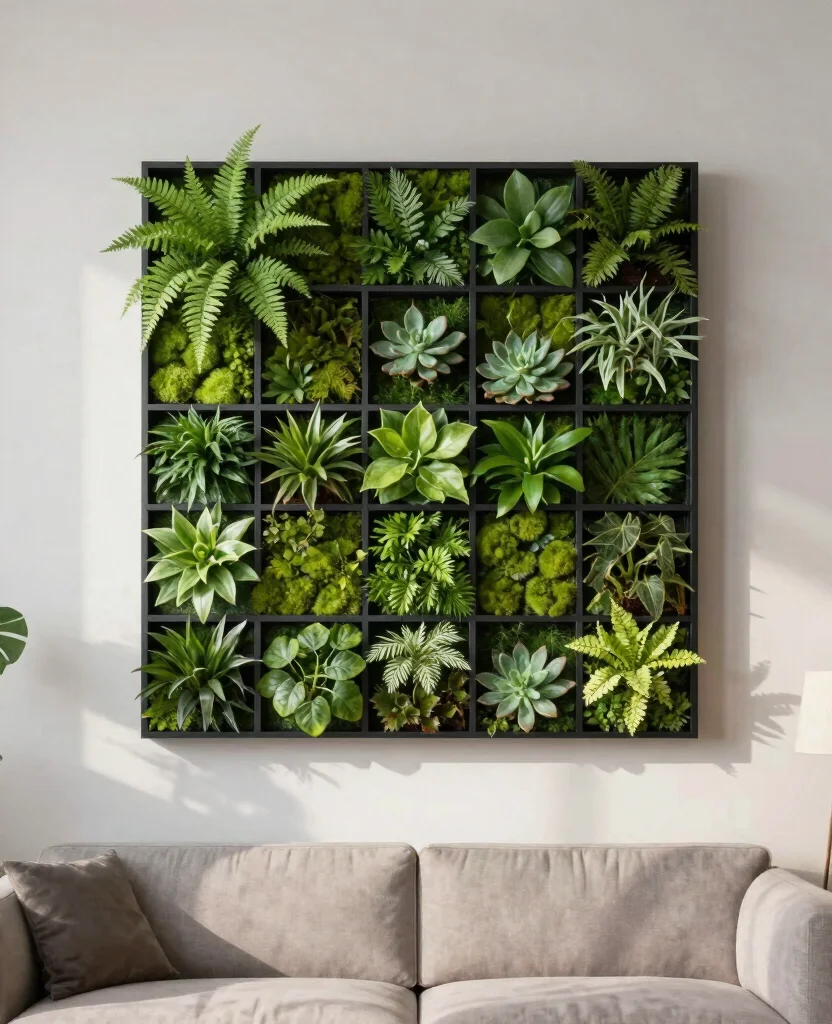 16 House Plant Display Ideas for Living Room Focal Points 14 16 House Plant Display Ideas for Living Room Focal Points 13. Green Wall Art 0
