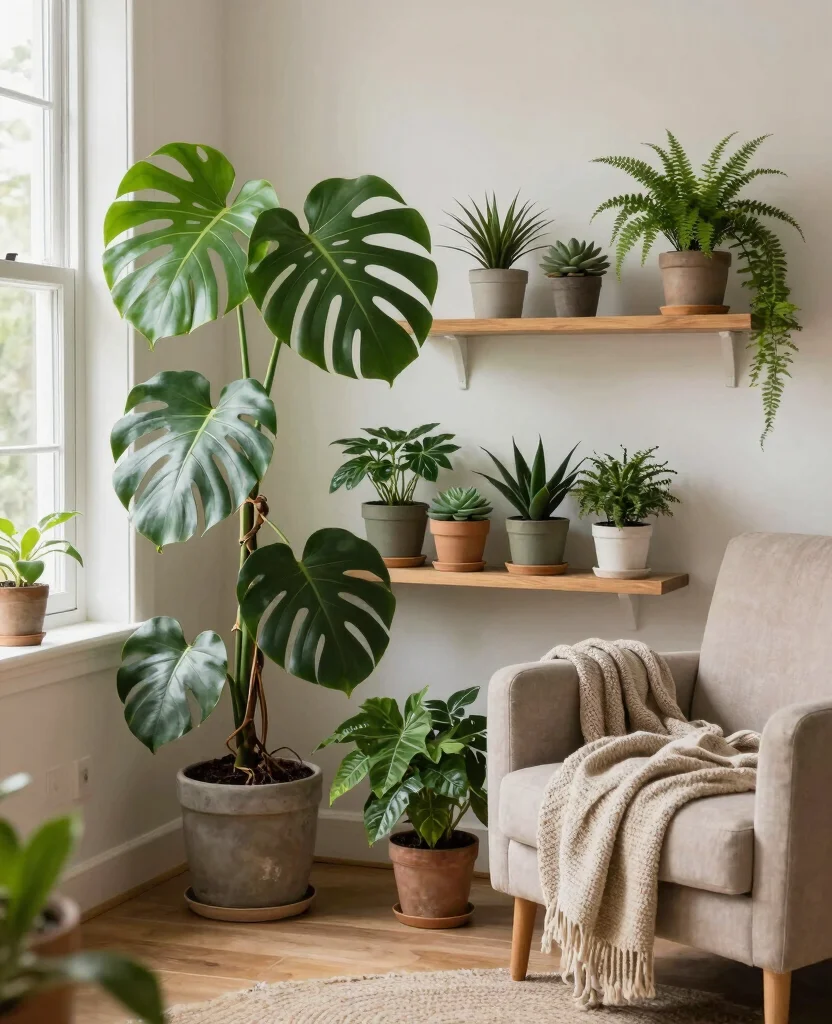 16 House Plant Display Ideas for Living Room Focal Points 5 16 House Plant Display Ideas for Living Room Focal Points 4. Corner Plant Nook 0