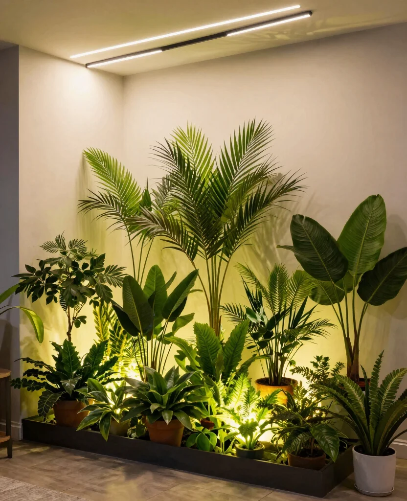 16 Indoor Plant Display Ideas Small Spaces Will Love 15. Integrated Plant Lighting 0