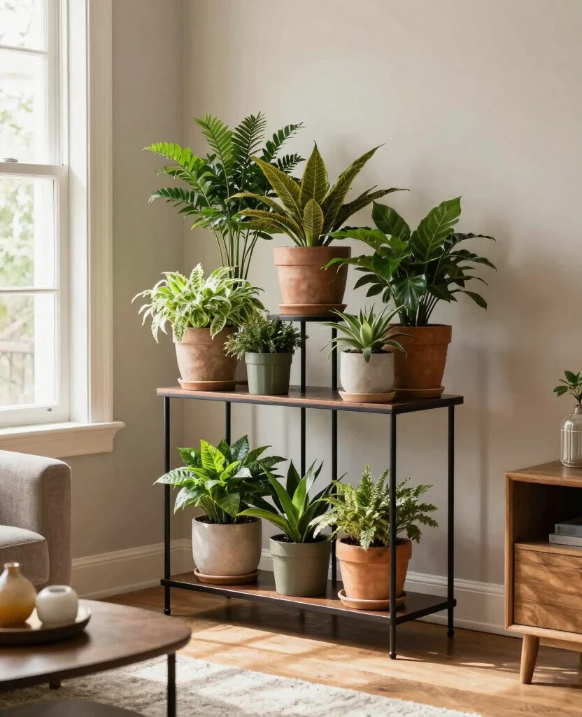 16 Indoor Plant Display Ideas Small Spaces Will Love 9. Plant Stands and Tables 0