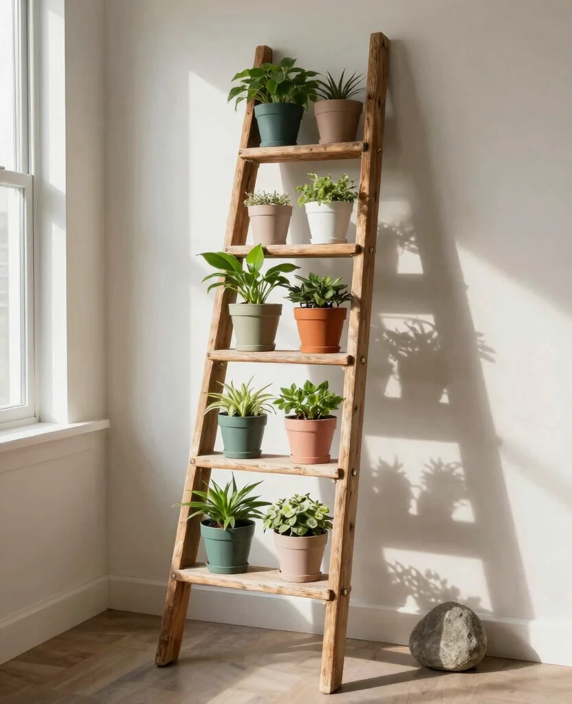 16 Plant Window Display Ideas to Maximize Natural Light 5 16 Plant Window Display Ideas to Maximize Natural Light 4. DIY Plant Ladder 0