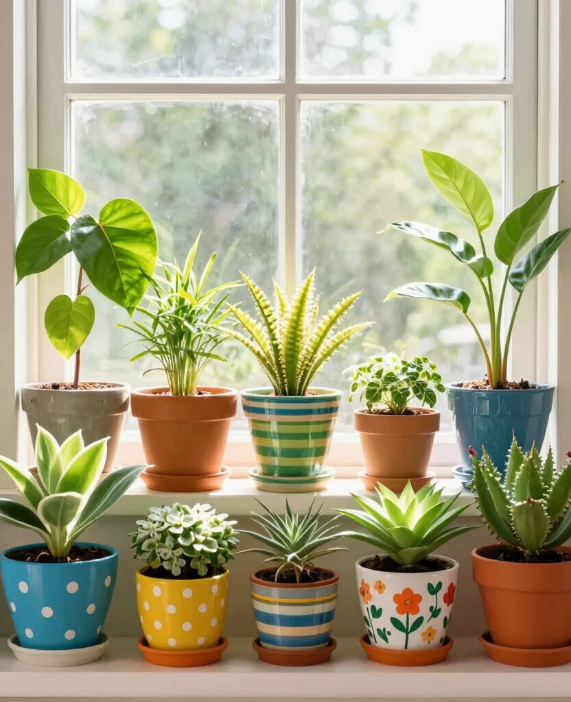 16 Plant Window Display Ideas to Maximize Natural Light 7 16 Plant Window Display Ideas to Maximize Natural Light 6. Colorful Pots Galore 0