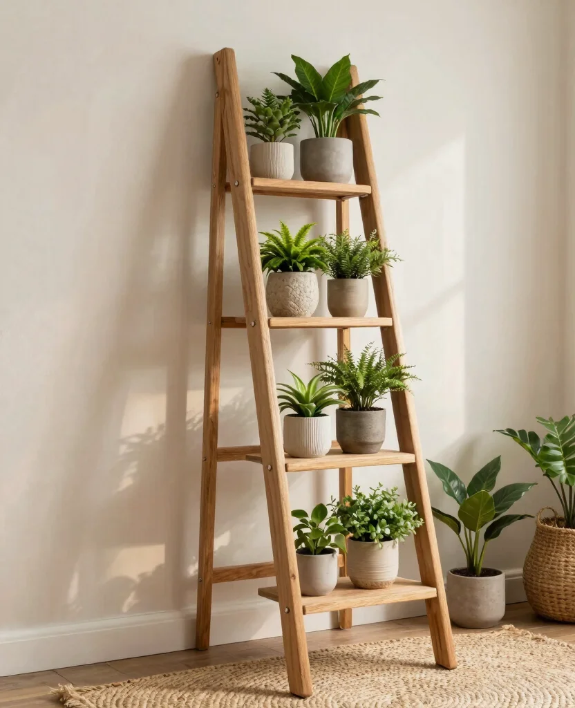 17 Indoor Plant Display Ideas to Refresh Your Living Space 11. Plant Ladder Displays 0