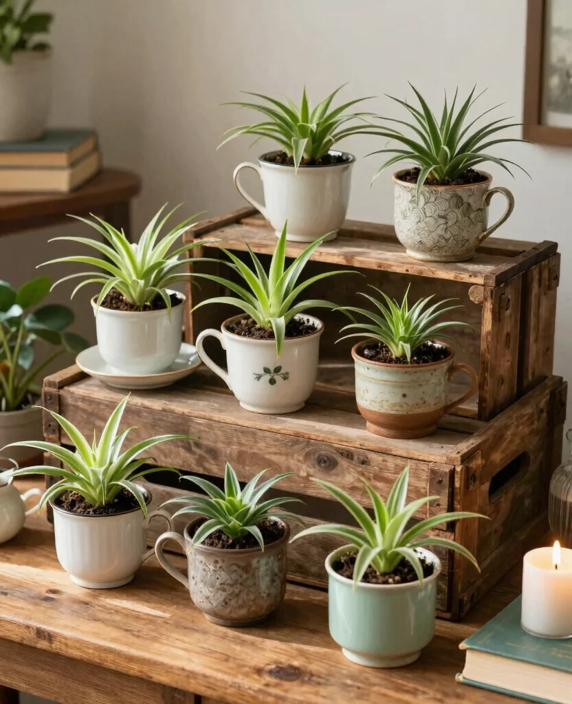 17 Spider Plant Display Ideas for a Stunning Green Look 15 17 Spider Plant Display Ideas for a Stunning Green Look 14. Vintage Finds as Planters 0