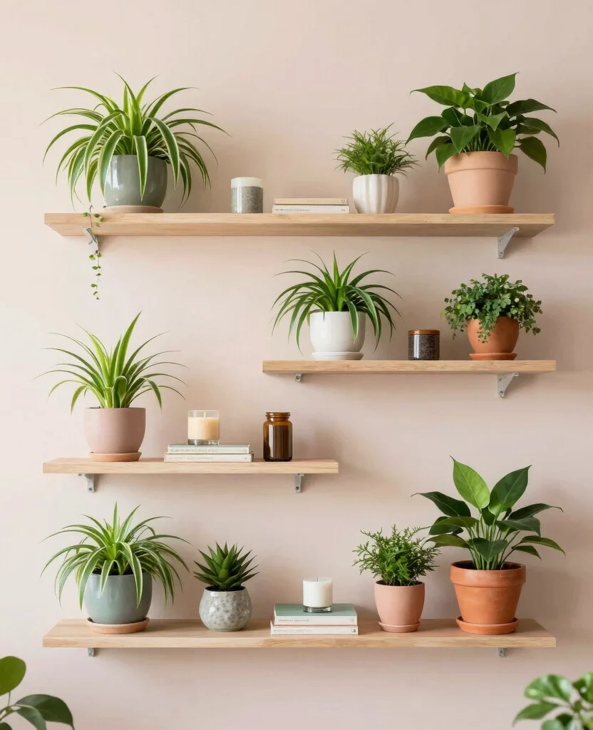 17 Spider Plant Display Ideas for a Stunning Green Look 3 17 Spider Plant Display Ideas for a Stunning Green Look 2. Wall Shelves Filled with Greenery 0
