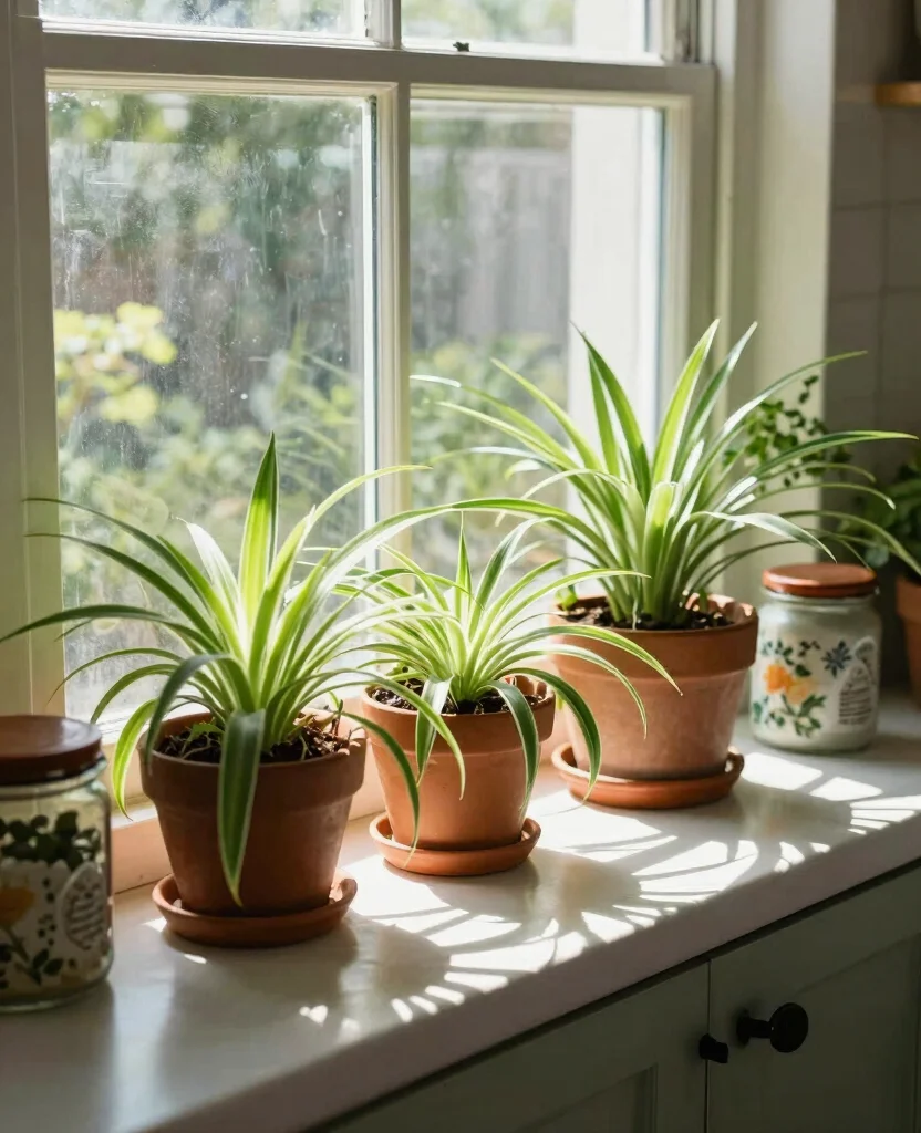 17 Spider Plant Display Ideas for a Stunning Green Look 5 17 Spider Plant Display Ideas for a Stunning Green Look 4. Cozy Window Sills Overflowing with Greenery 0