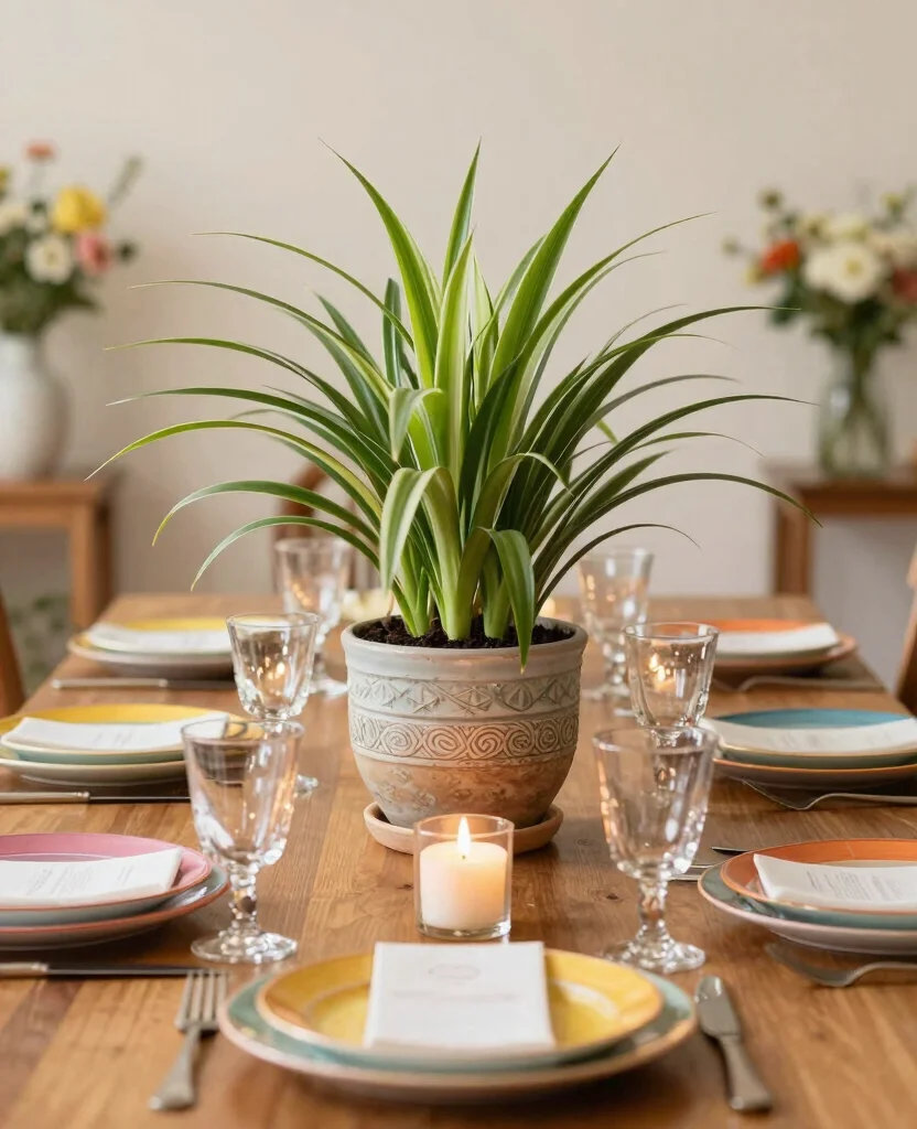 17 Spider Plant Display Ideas for a Stunning Green Look 8 17 Spider Plant Display Ideas for a Stunning Green Look 7. Unique Centerpieces for Dining Tables 0