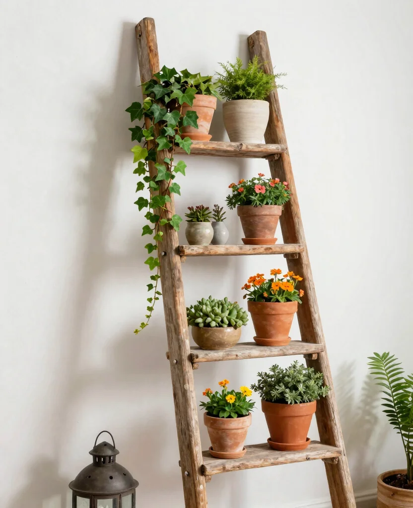 17 Unique Plant Display Ideas That Stand Out From the Rest 1. Vertical Ladder Display 0