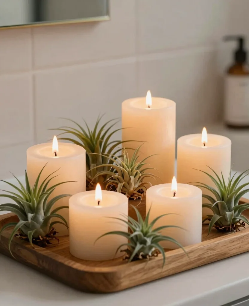 18 Air Plant Display Ideas for Bathroom Spa-Like Transformations 15 18 Air Plant Display Ideas for Bathroom Spa Like Transformations 14. Air Plant and Candle Combo 0