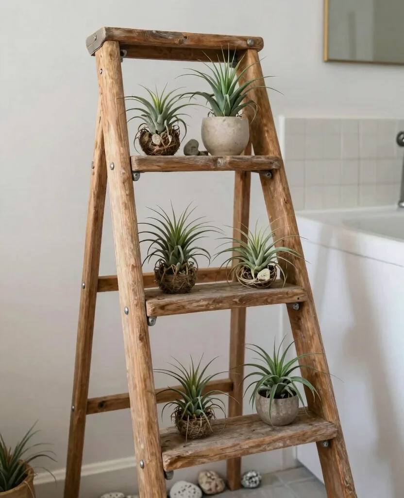 18 Air Plant Display Ideas for Bathroom Spa-Like Transformations 8 18 Air Plant Display Ideas for Bathroom Spa Like Transformations 7. Air Plant Bathroom Ladder 0