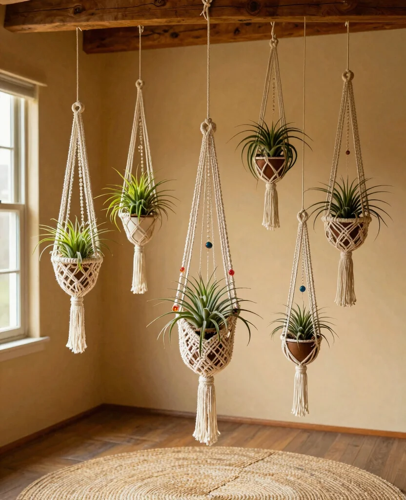 18 Hanging Air Plant Display Ideas for a Vertical Garden 1. Macram Plant Hangers 0
