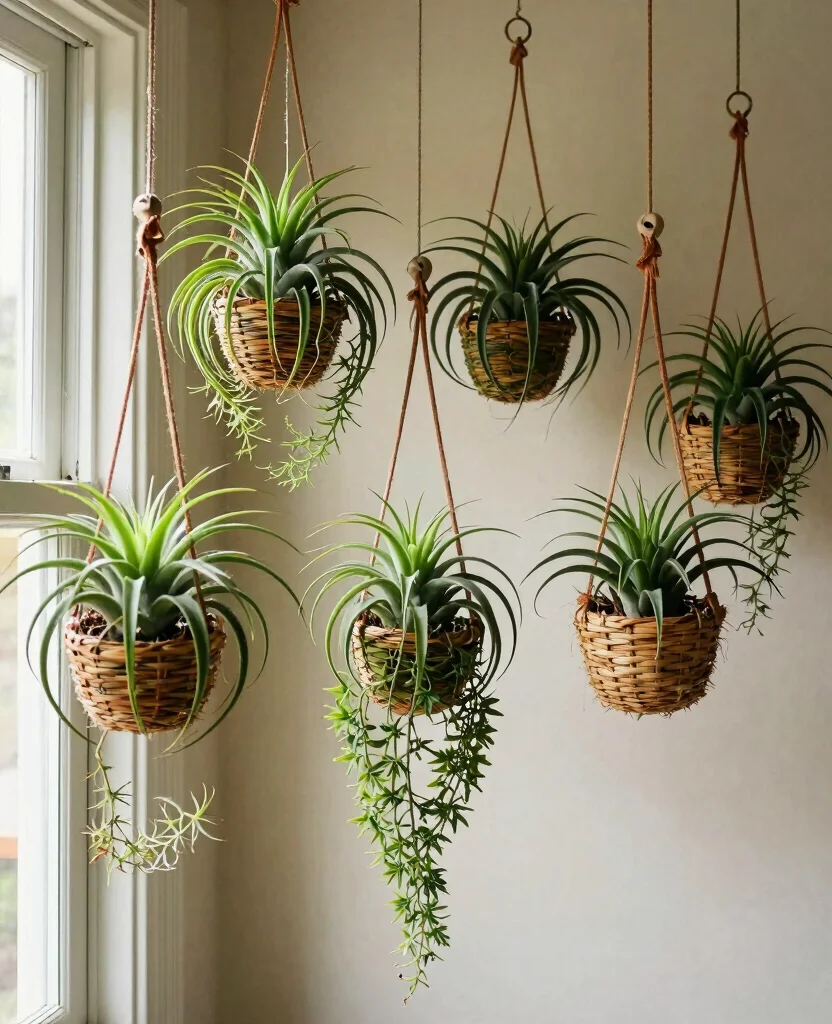18 Hanging Air Plant Display Ideas for a Vertical Garden 10. Hanging Baskets 0