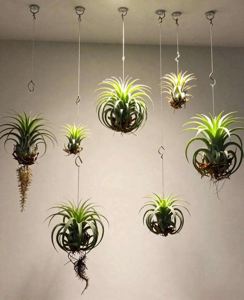 18 Hanging Air Plant Display Ideas for a Vertical Garden 11. Ceiling Hooks and S hooks 0
