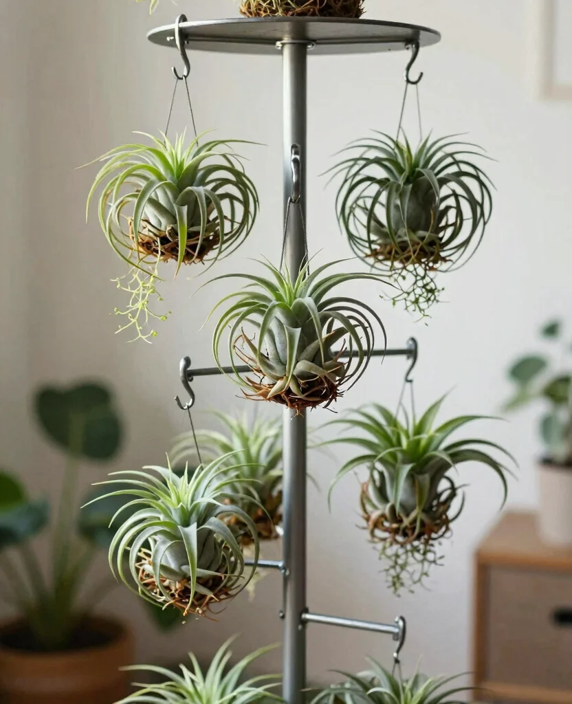18 Hanging Air Plant Display Ideas for a Vertical Garden 16. Plant Stand with Hooks 0