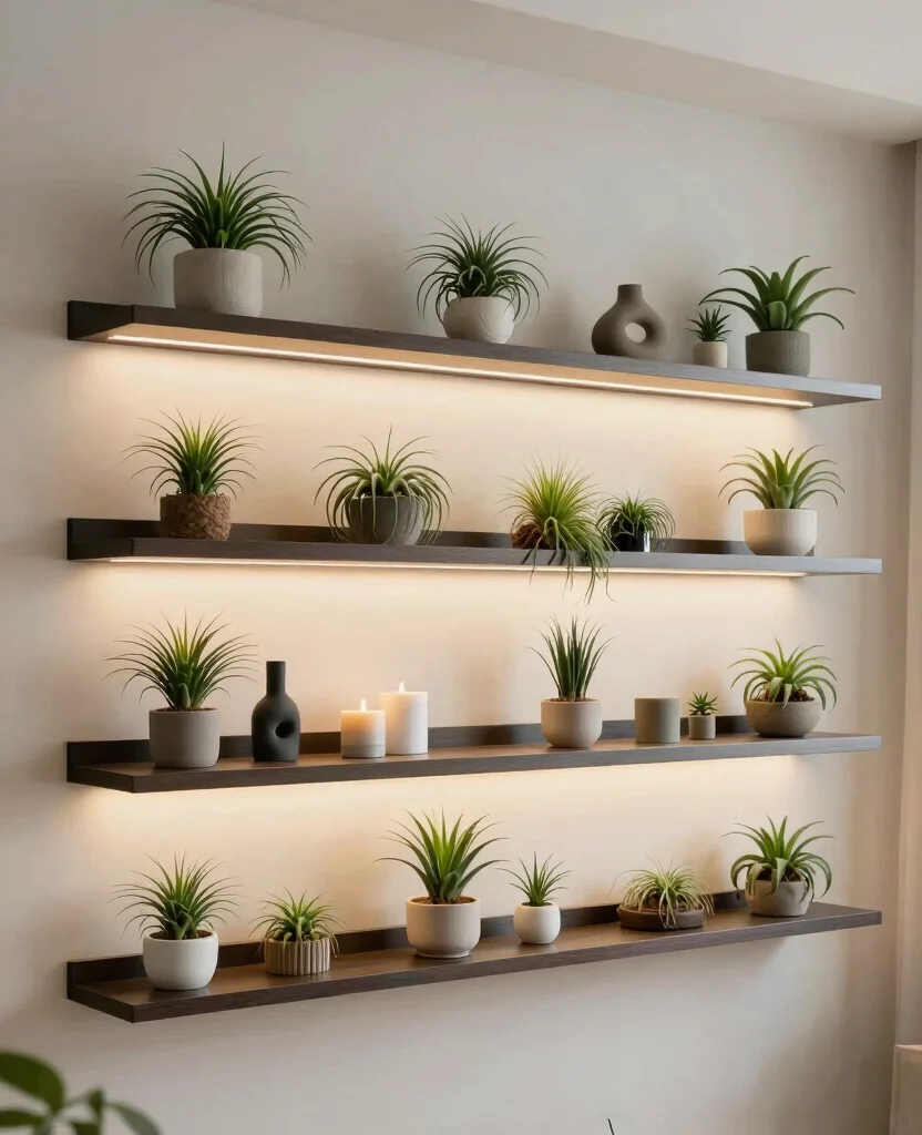 18 Hanging Air Plant Display Ideas for a Vertical Garden 5. Floating Shelves 0