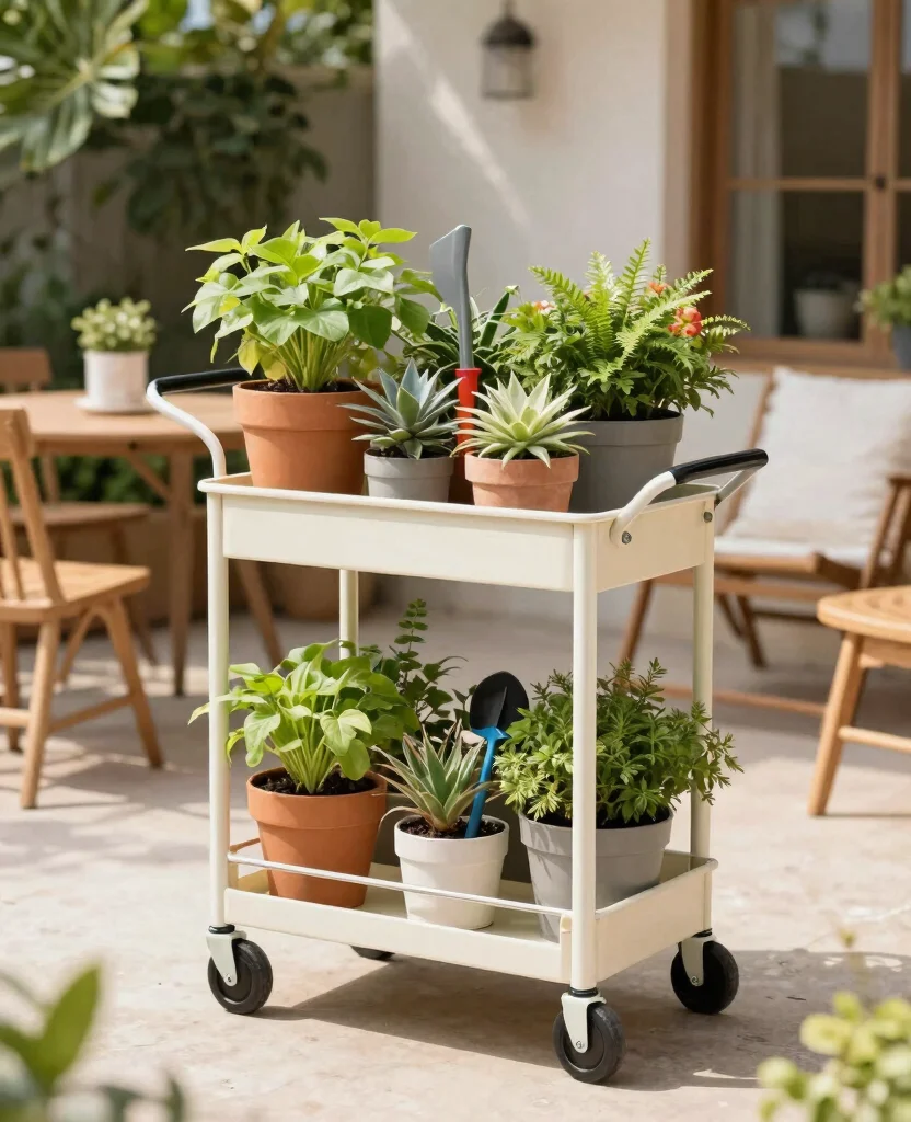 18 Outdoor Plant Display Ideas for Your Porch or Patio 10. Mobile Plant Carts 0