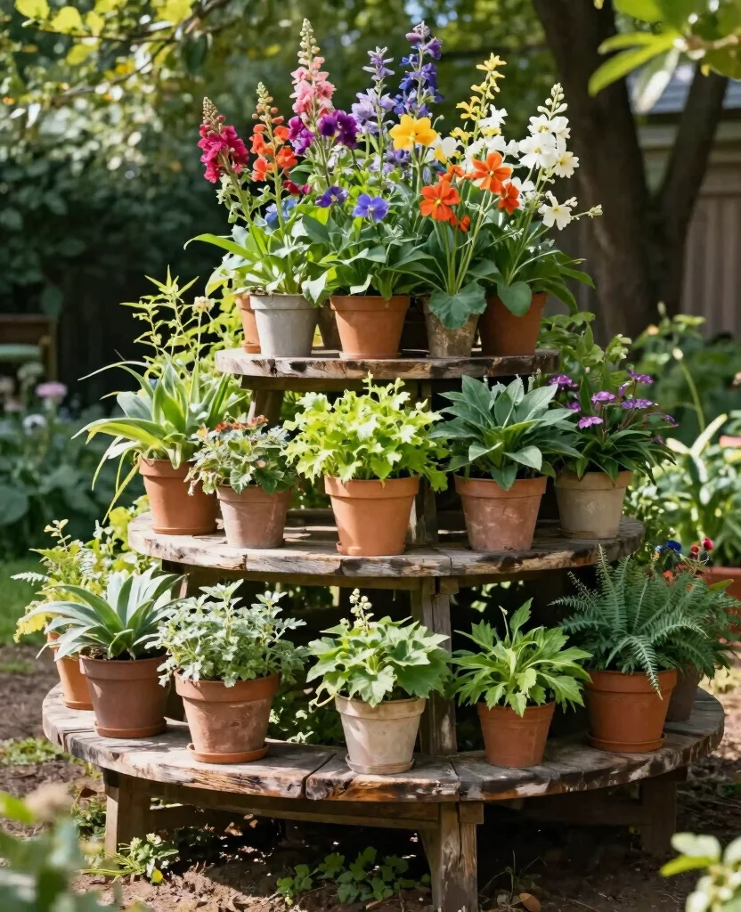 18 Outdoor Plant Display Ideas for Your Porch or Patio 2. Tiered Plant Stands 0