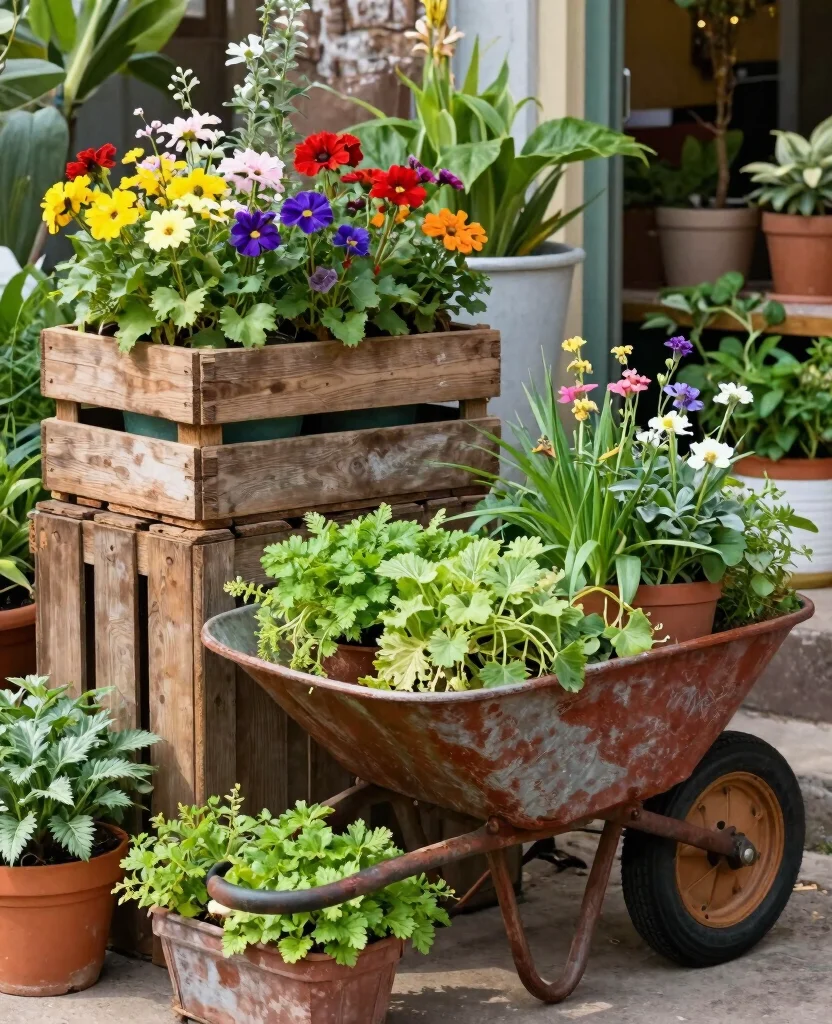 18 Outdoor Plant Display Ideas for Your Porch or Patio 4. Repurposed Items as Planters 0