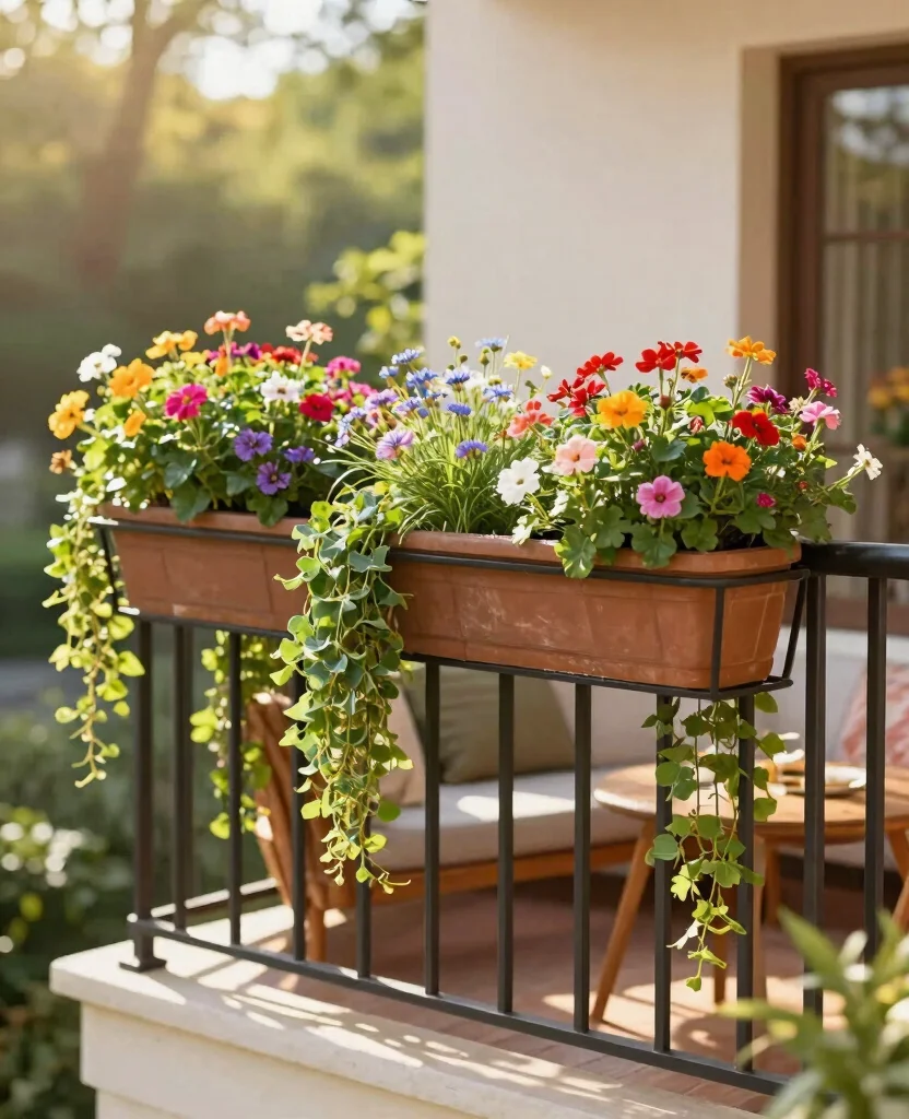 18 Outdoor Plant Display Ideas for Your Porch or Patio 8. Railing Planters 0