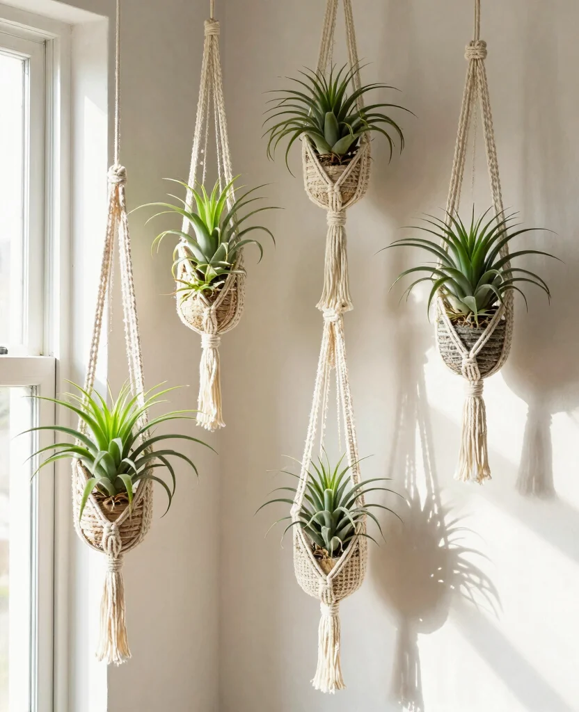 19 Air Plant Display Ideas Unique and Artistic Styles 3. Hanging Macram Plant Holders 0
