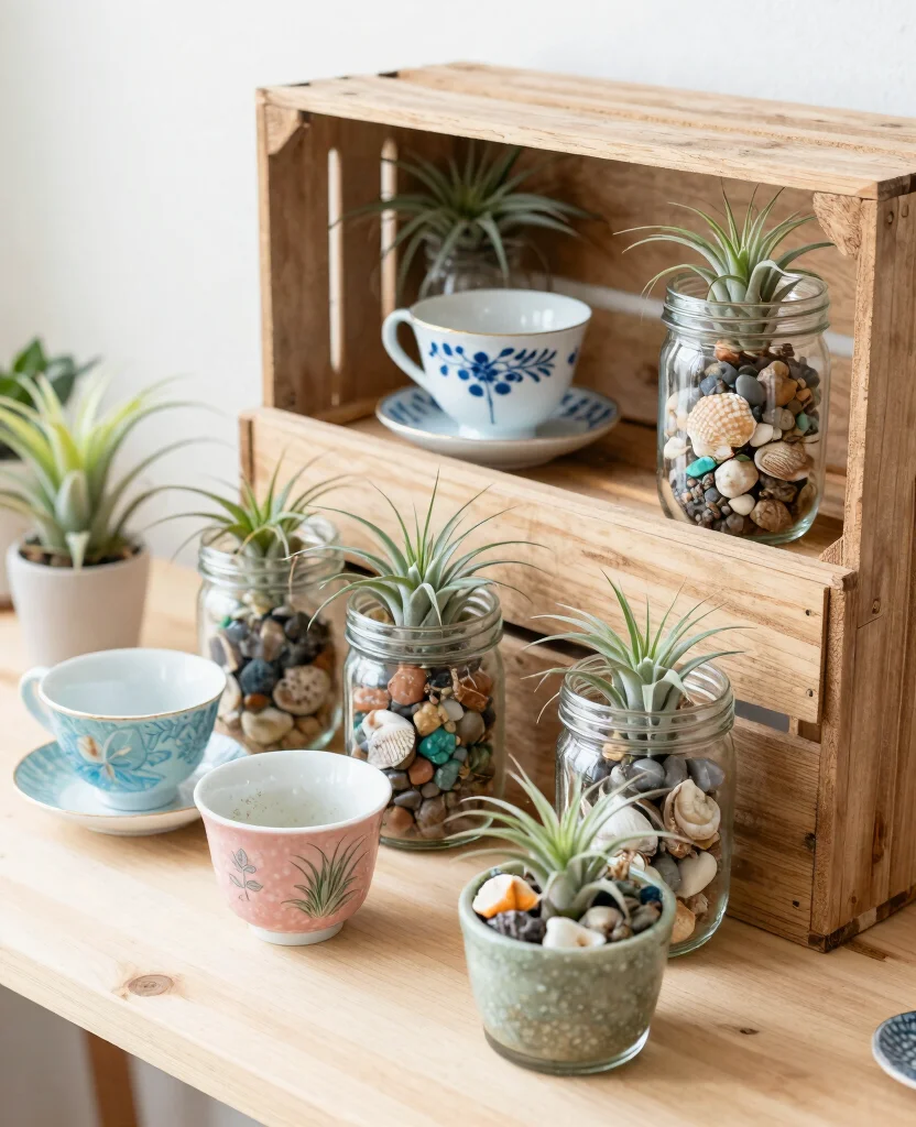 19 Air Plant Display Ideas Unique and Artistic Styles 4. Creative Recycled Containers 0