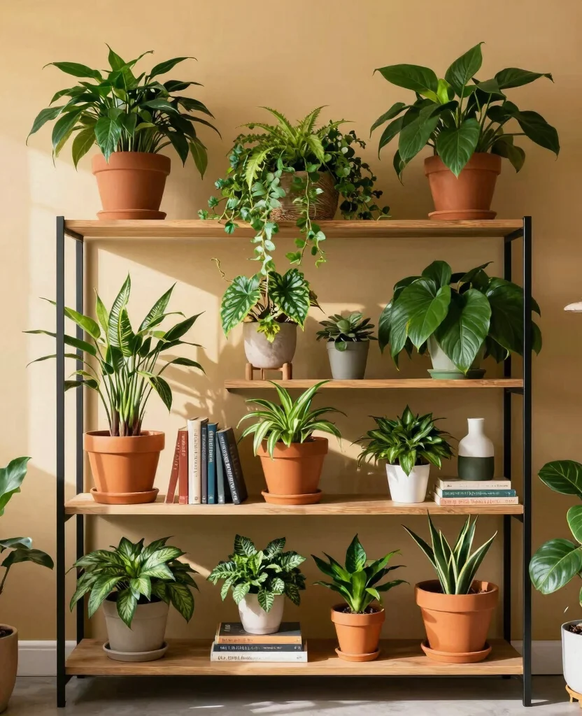19 Large Plant Display Indoor Tips for Massive Greenery 4. Utilize Shelving 0