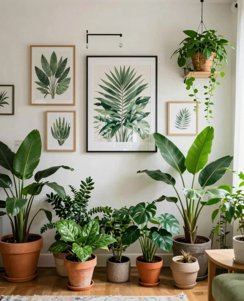 20 Creative Plant Display Indoor Setups for Art Lovers 11. Plant and Art Fusion 0